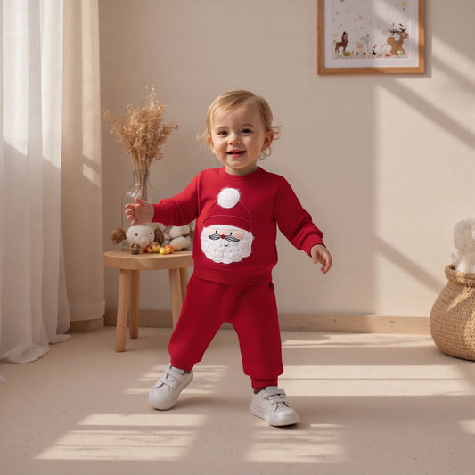 Infant Baby Boys Christmas 2-Piece Clothing Set - Santa Claus Embroidery Top & Pants (0-3Y)