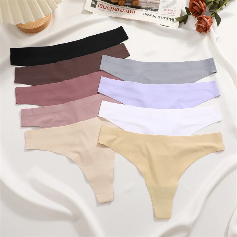 4-Pack Ice Silk Seamless Thongs - Low Waist Bikini Underwear