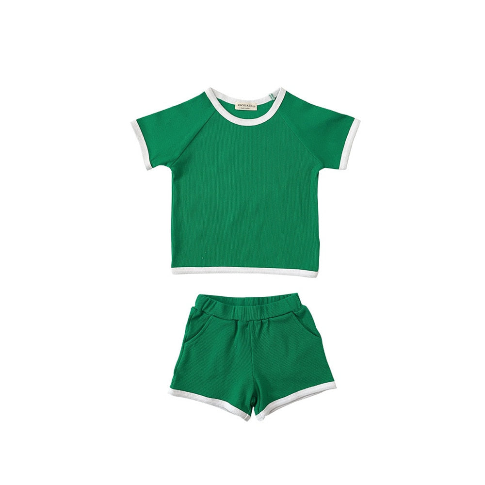 Baby's Ribbed Short Sleeve T-shirts and Shorts 2Pcs Outfits Set