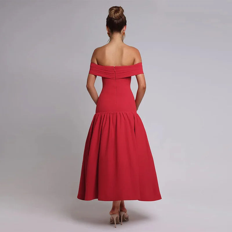 Women's Ruched One-Shoulder Party Long Sleeveless High Waist A-Line Dress