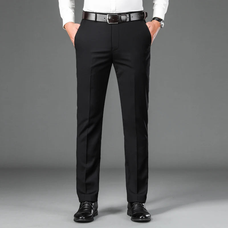 Men's Smart Casual Suit Trousers - Classic Straight Solid Colour Dress Pants for Spring Summer