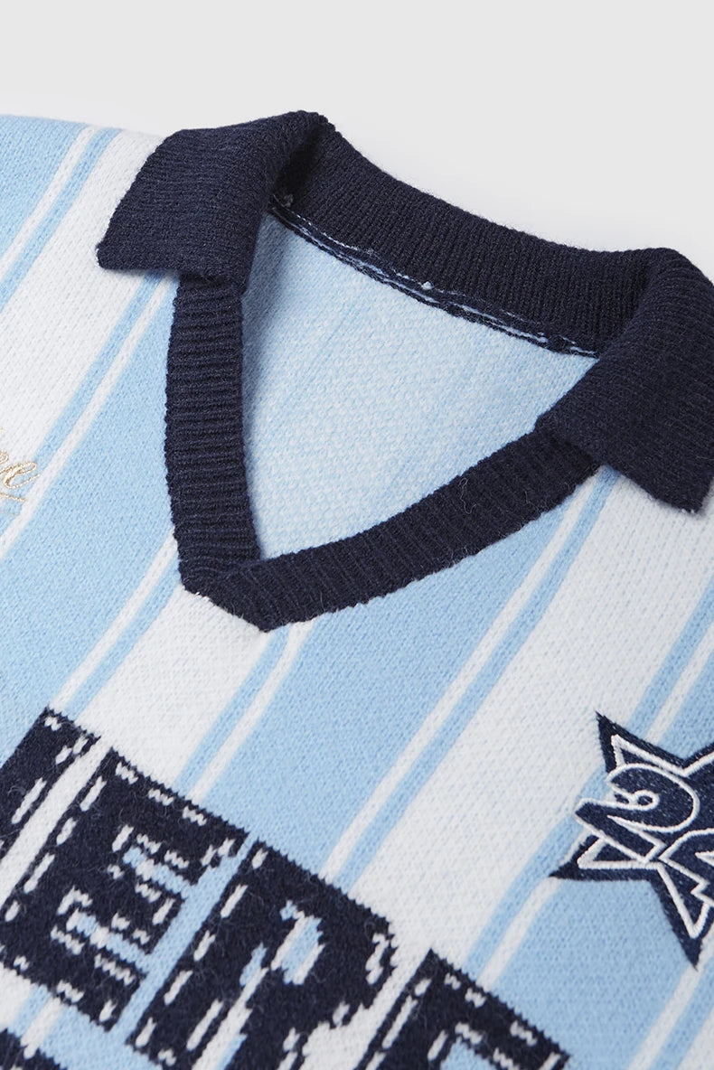 Unisex Vertical Stripe Cozy Retro Sporty Loose Colorblock Knit Pullover Top Sweater