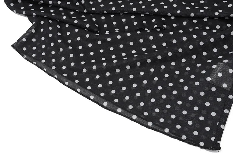 Women's Chiffon Polka Dot Summer Outfit Cropped Asymmetrical Basic Top