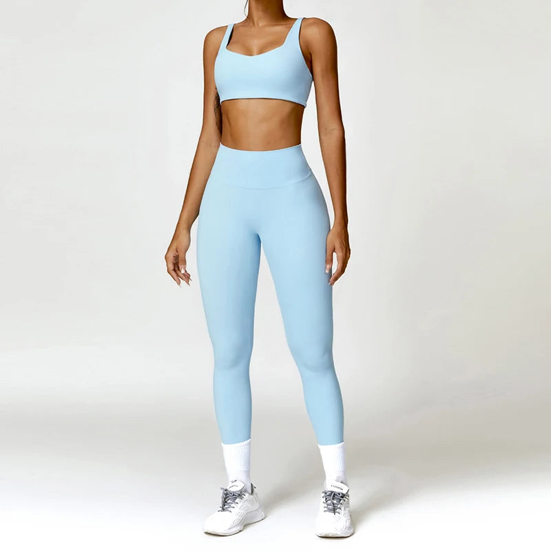 Women's 2 Pcs Yoga  Workout Sportswear Tracksuit Running Fitness Leggings Gym Set