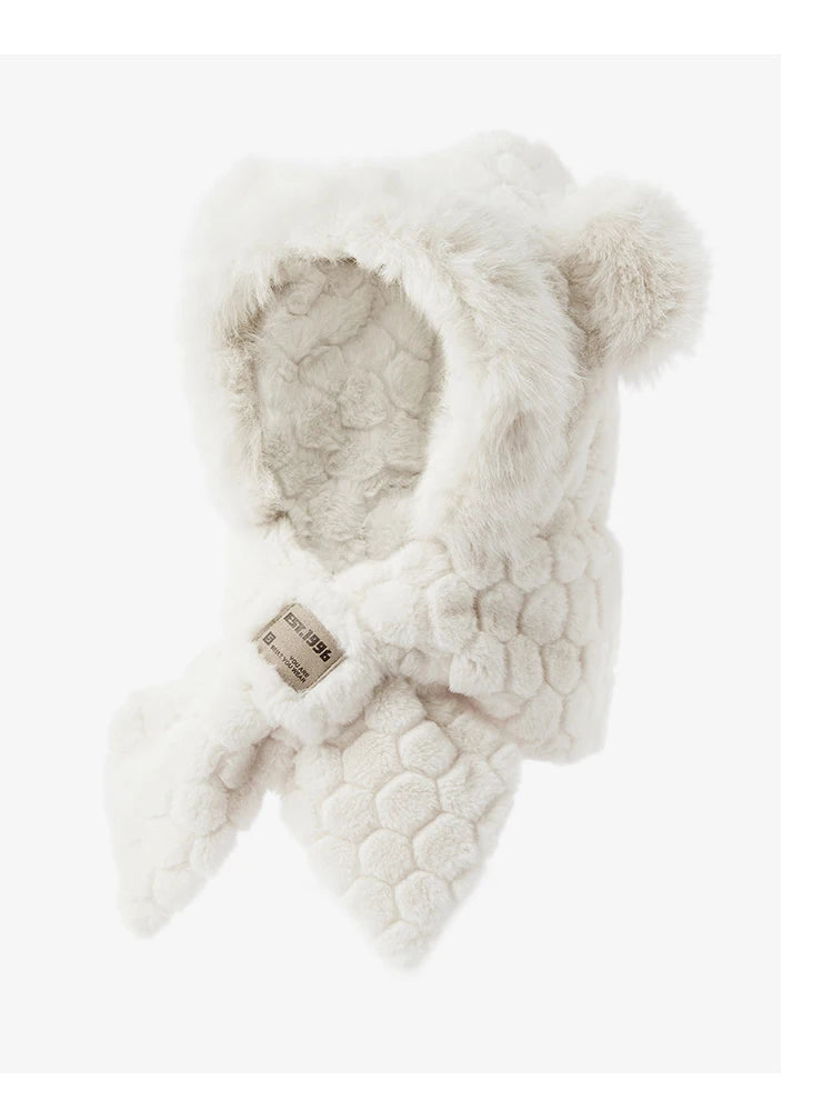 Cute Bear Hooded Scarf - Plush Neck Warmer Winter Accessory