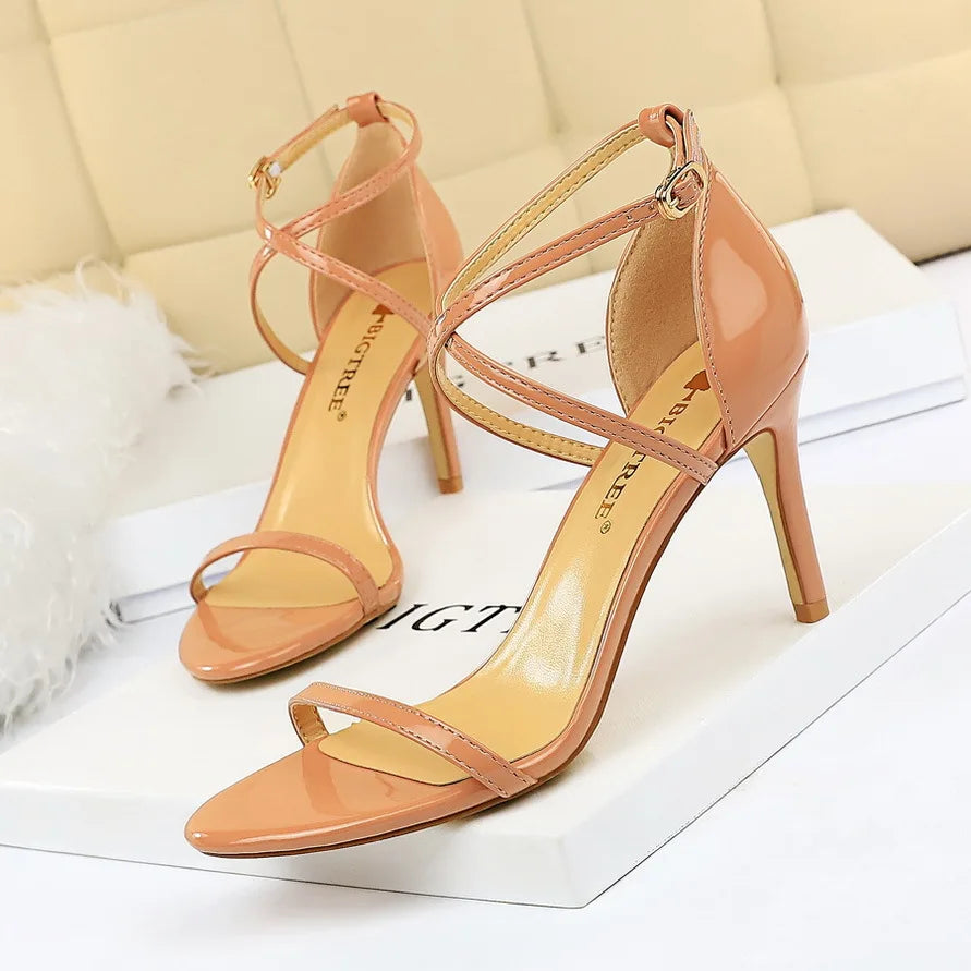 Women's Open Toe High Heels Patent Leather Heels Stiletto