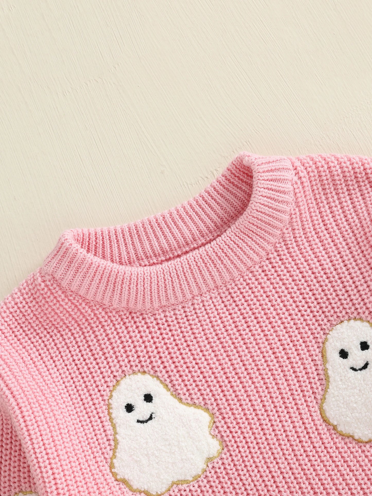 Baby Halloween Sweater Romper - Ghost Embroidery Crewneck Long Sleeve