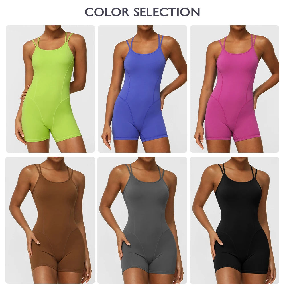 Women's One Piece Fitness Yoga Set - Gym Jumpsuit Breathable Quick Dry Running Sportswear Shorts