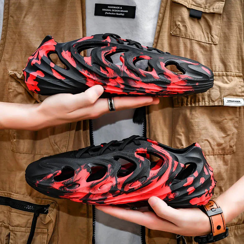 Men's Slippers Camouflage Design Platform Sandals Lace Up Beach Slippers Casual Outdoor Crocs Clogs