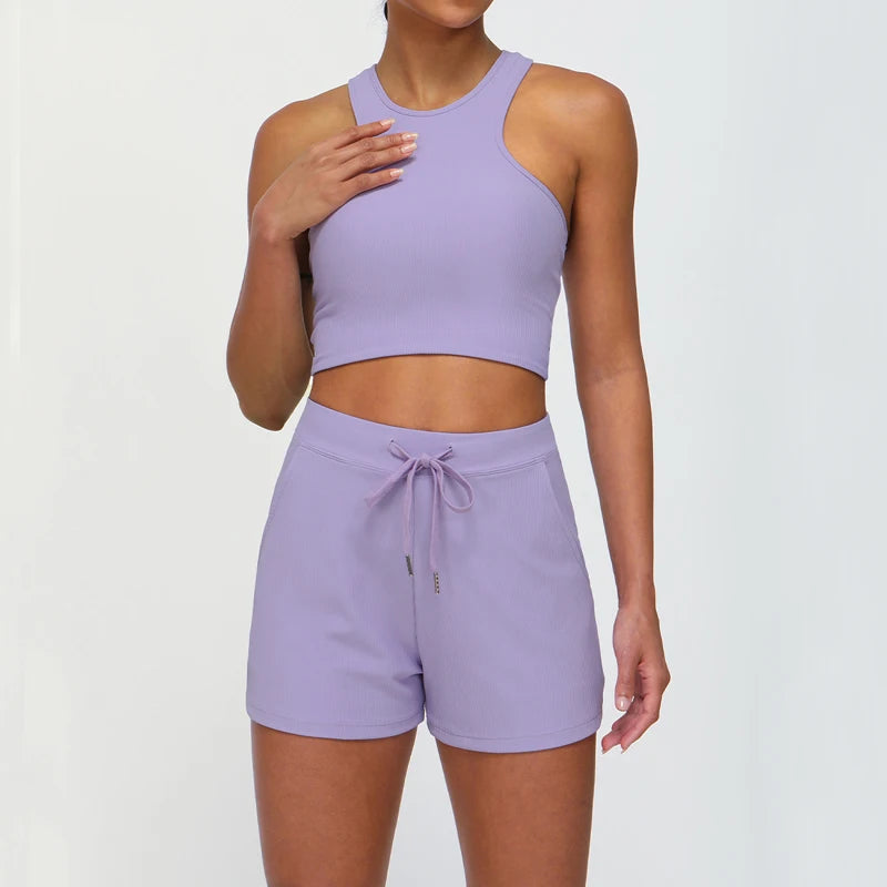Women's Two Pieces Fitness Yoga Set Gym Breathable Quick Dry Running Short Sportswear Workout Set