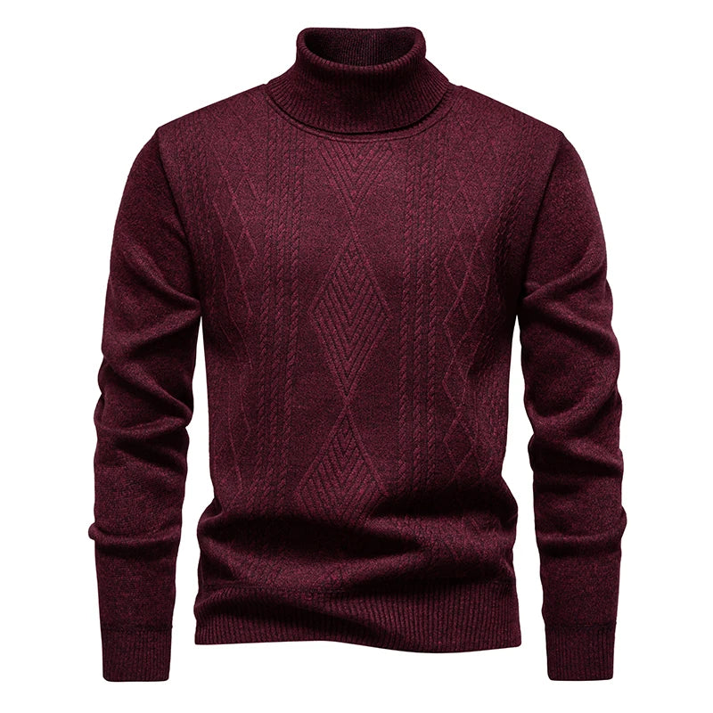 Men's Winter Fleece Warm Turtleneck Sweater - Geometric Knit Pullover