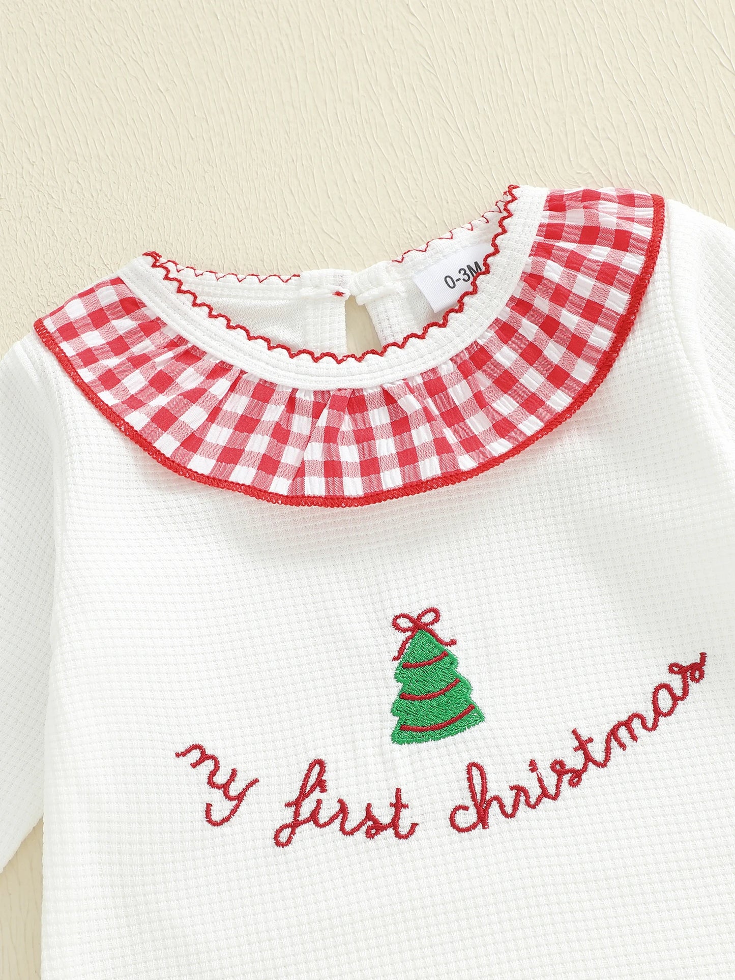 Baby Christmas Tree Embroidered Plaid Romper (0-6M)