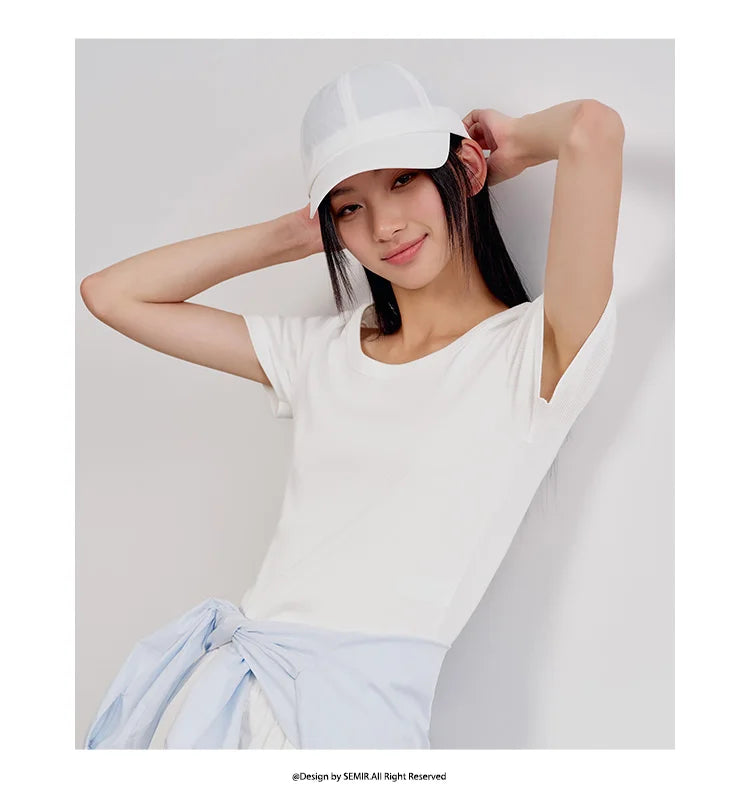 Cooling Fitted Short Sleeve Tee - Summer Round Neck Basic Top