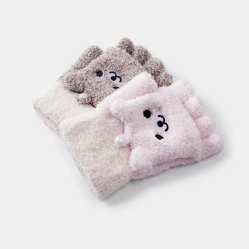 Cute Animal Plush Fingerless Gloves - Touchscreen Winter Warm Accessories