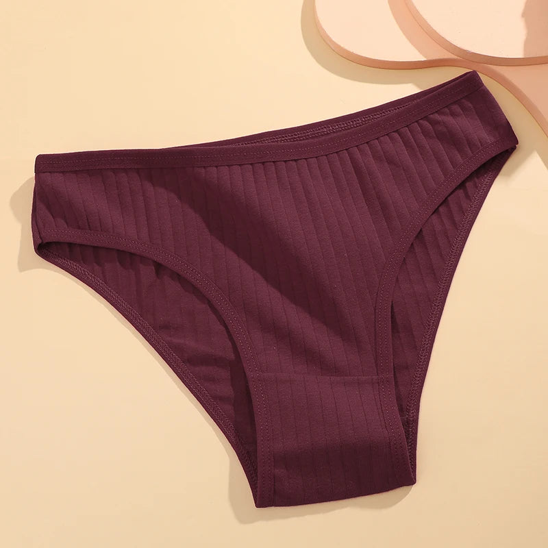 Women's 4Pcs Cotton Striped Breathable Briefs Low Waist Comfortable Stretch Lingerie