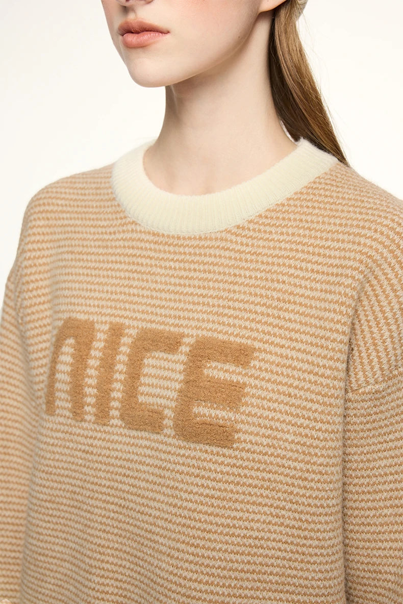 Unisex Letter Print Loose Knit Pullover Sweater