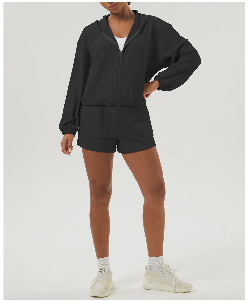 Women Long Sleeve Zipper Hoodie Loose Breathable Workout Running Coat Sportswear Gym Sweatshirt