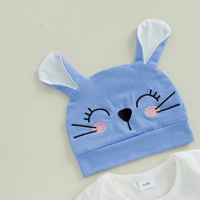 0-18M Baby Boys Girls Easter Clothes Sets 3pcs Letter Embroidery Short Sleeve Romper with Pants and Hat