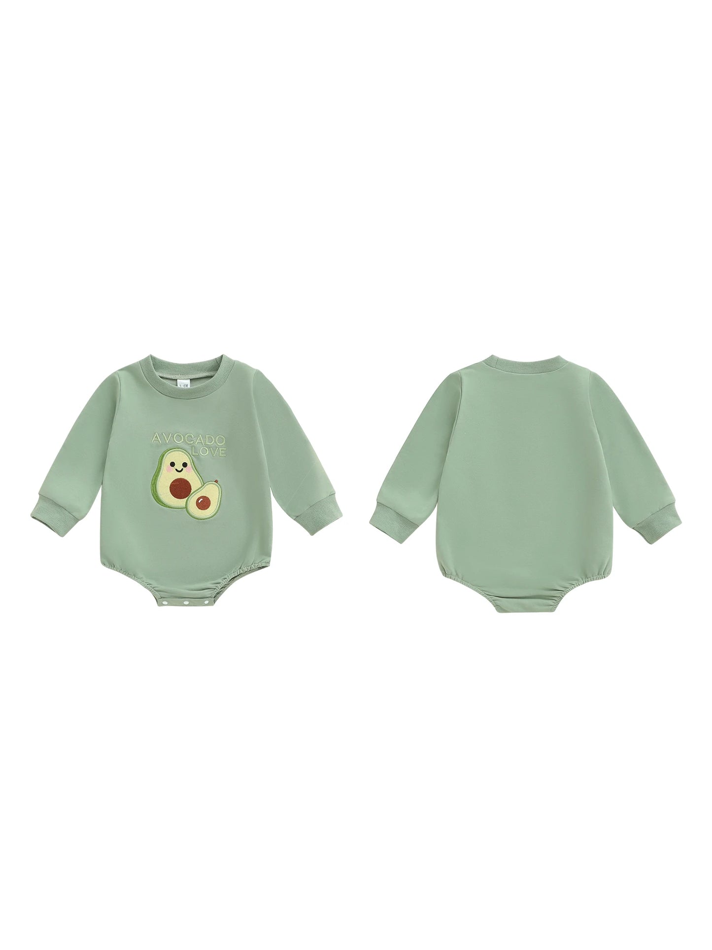 Baby Fall Winter Romper - Long Sleeve Crew Neck Embroidery Fruit Letters Bodysuit
