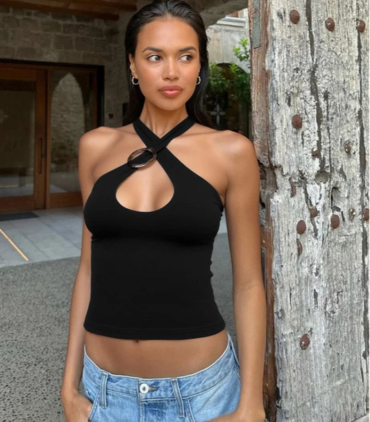 Women's Summer Crossed Ties Crop Top Backless Tank Top Vest