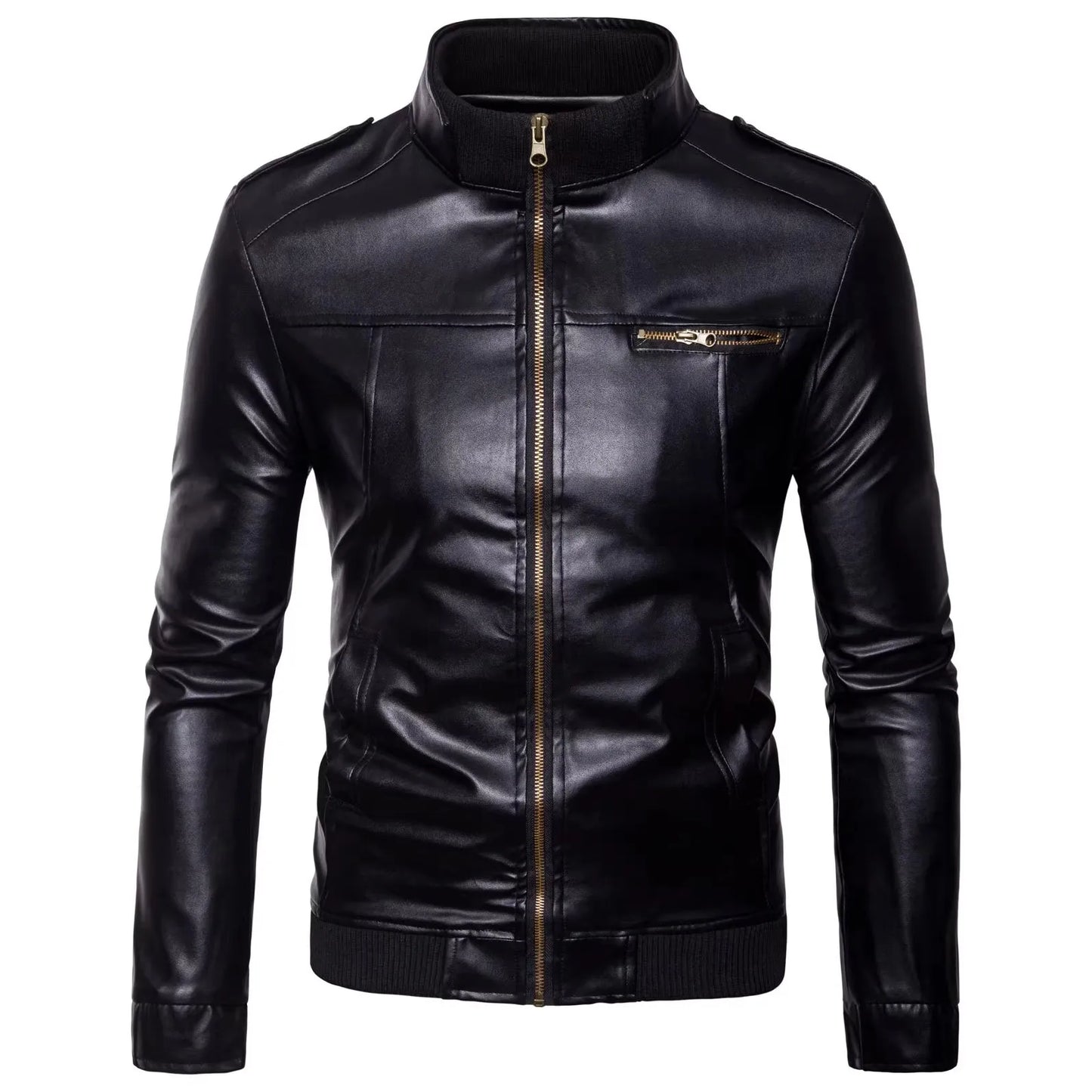 Men's PU Leather Slim Fit Stand Collar Jacket