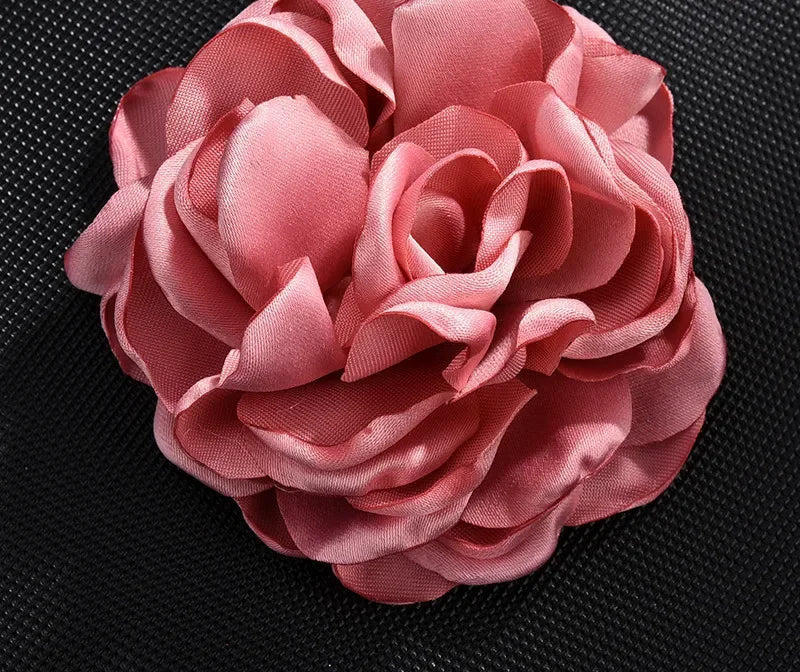 Large Fabric Rose Flower Brooch - 8cm Lapel Pin for Women