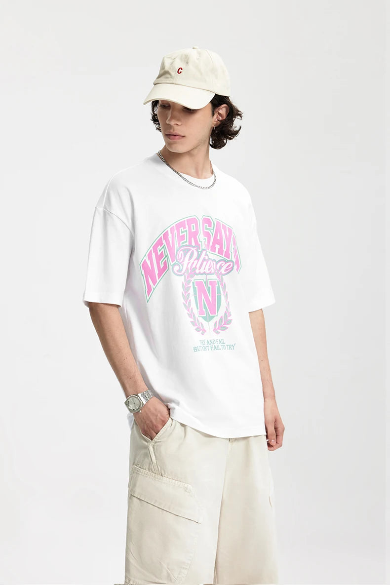 Men's College Printed Suede Beaded American Style Loose Short Sleeve T-Shirt