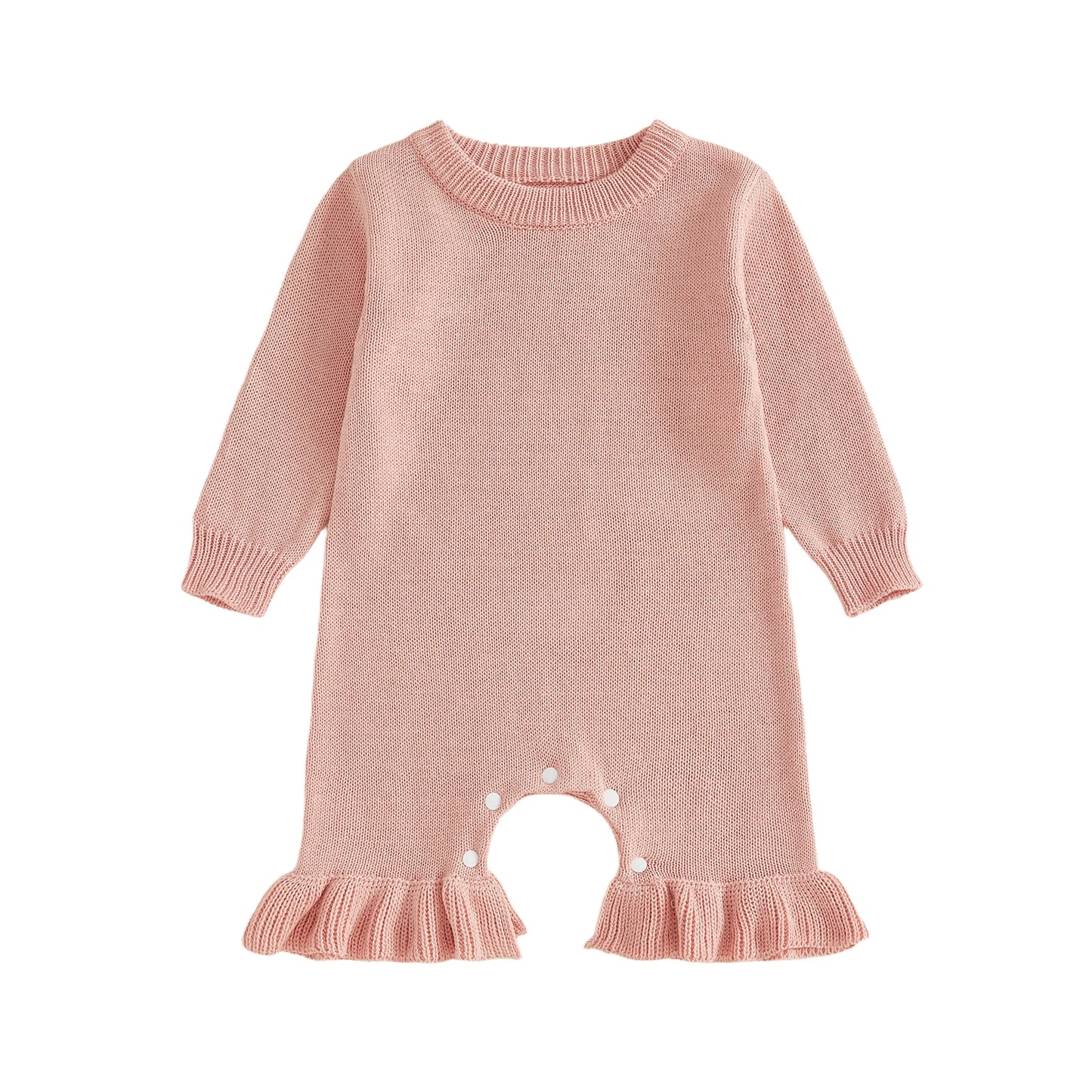 Baby Girl's Knit Romper - Long Sleeve Crew Neck Solid Jumpsuit Sweater