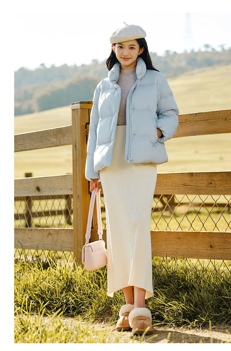 Down Jacket Women Three-Proof Solid Color Stand-Up Collar Loose Simple Winter Versatile Goose Warm