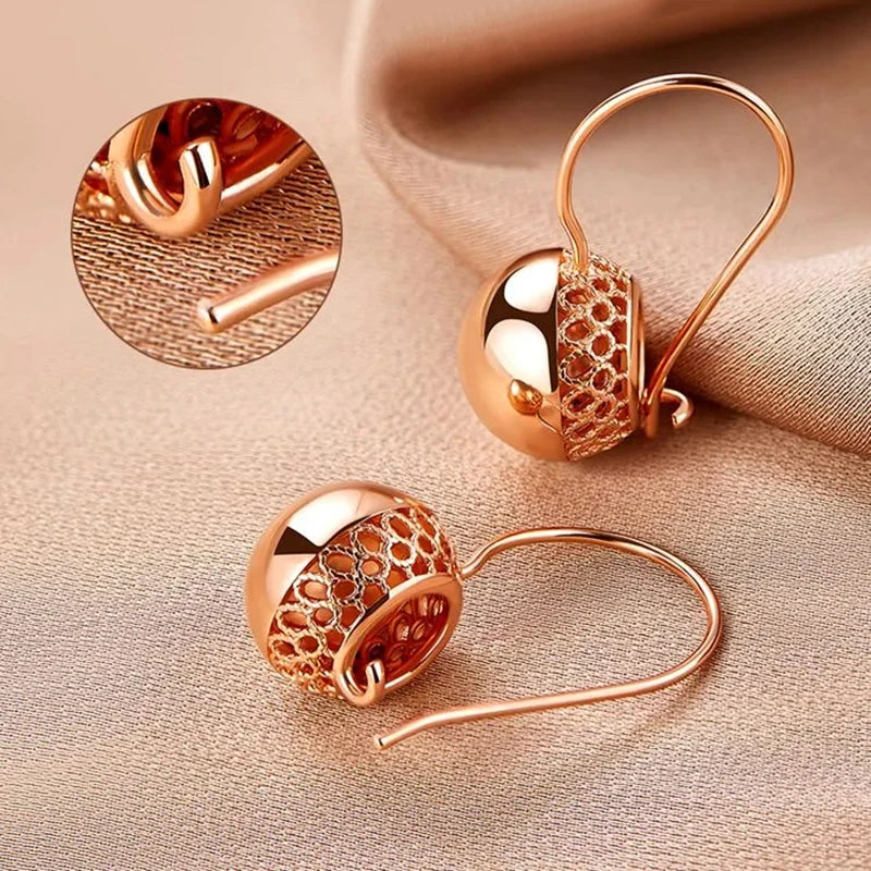 Women's Rose Gold Ball Drop Earrings - Natural Zircon Wedding Jewelry