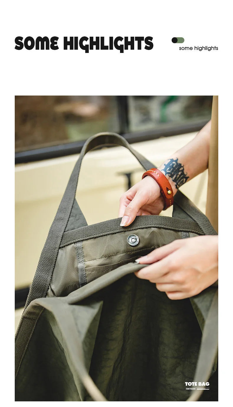 Women's Vintage Nylon Handbags Large Capacity Waterproof Shoulder Bag Retro Tote Bag