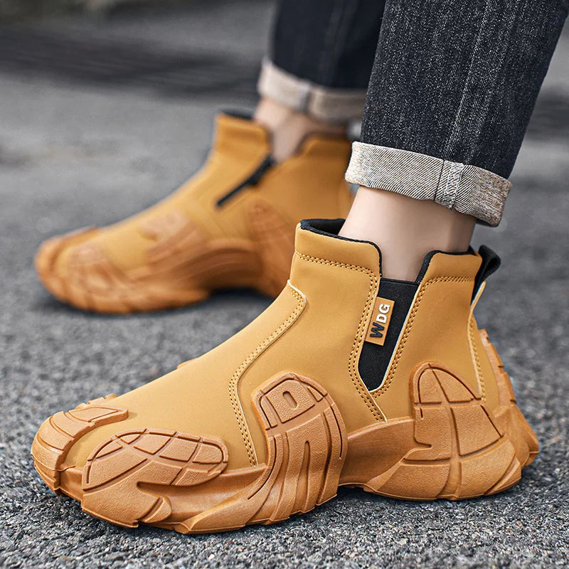 Men's Casual High Top Platform Skateboard Slip On Ankle Comfortable Vulcanized Sneakers