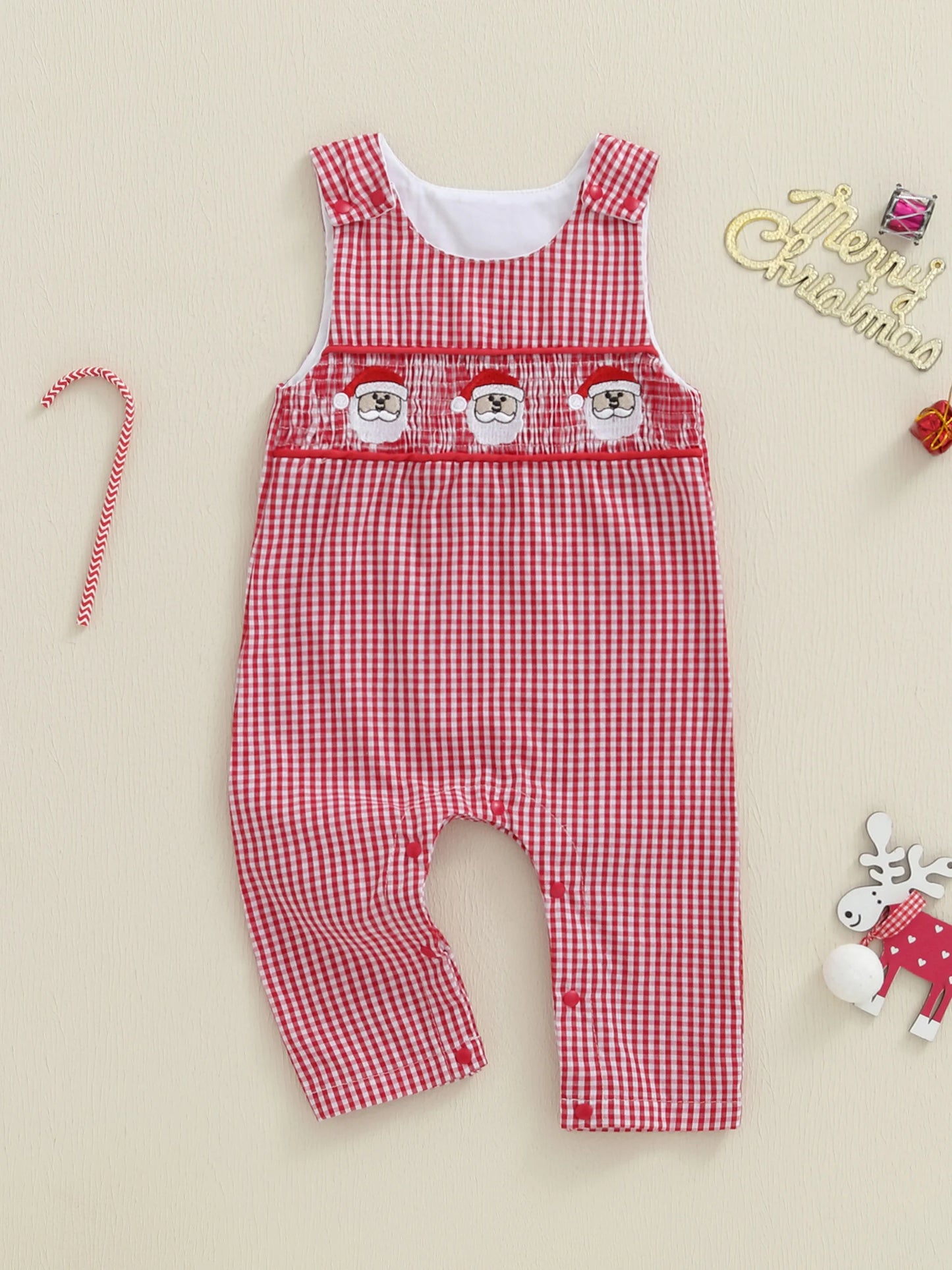 Lovely Baby Christmas Romper - Sleeveless Santa Claus Embroidery Jumpsuit (0-24M)