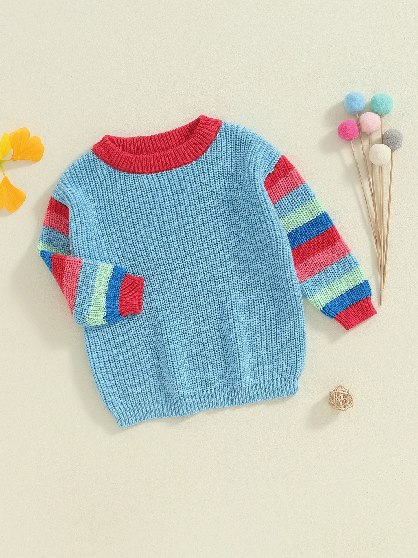 Baby Knit Sweater - Casual Colourful Striped Crew Neck Long Sleeve Pullover