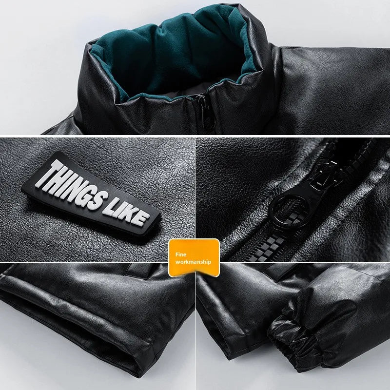 Men's PU leather Stand-up collar thickened cotton-padded Jacket