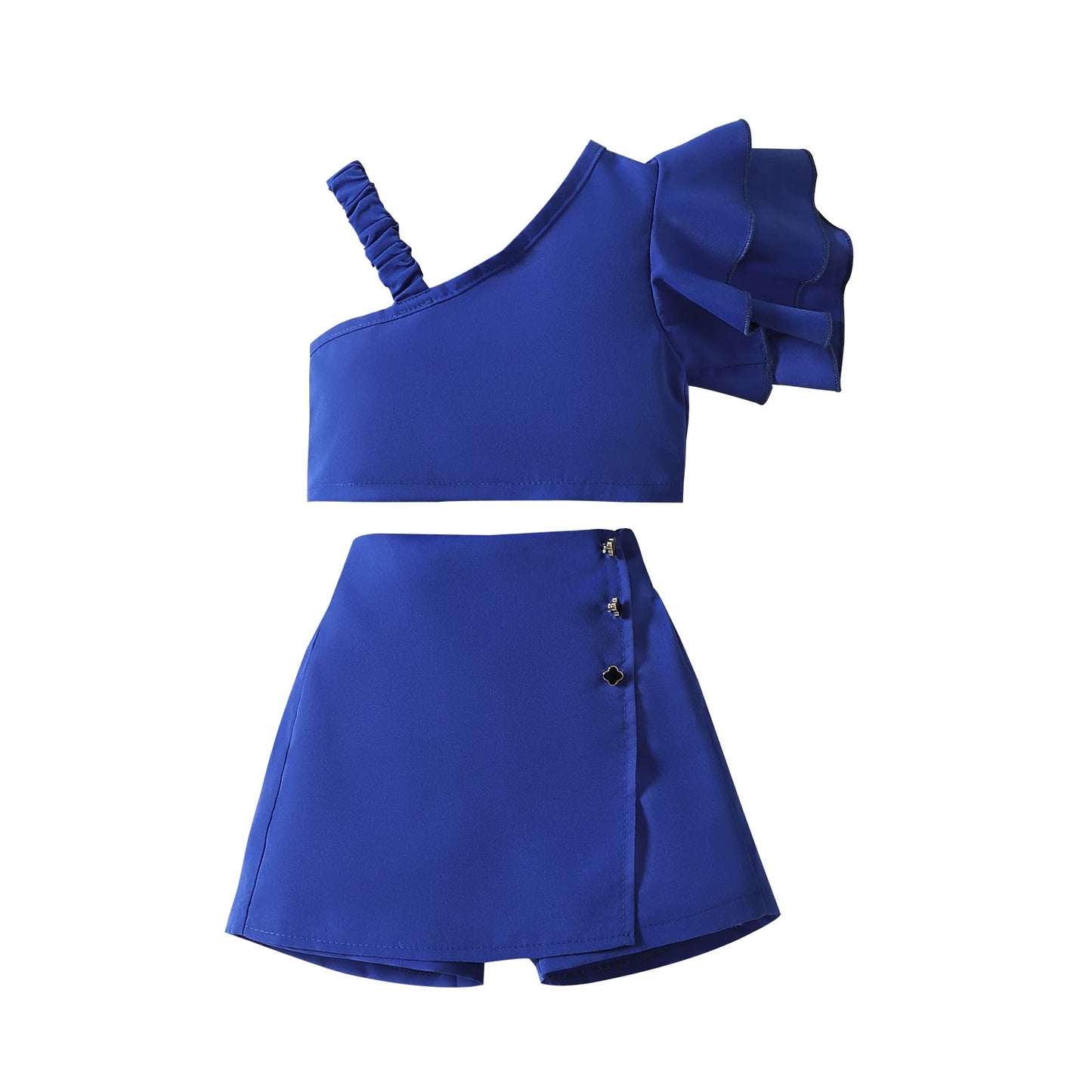 1-6Y Kids Girls Clothes Set Ruffles One Shoulder Sleeveless Vest with Solid Shorts Summer Outfit