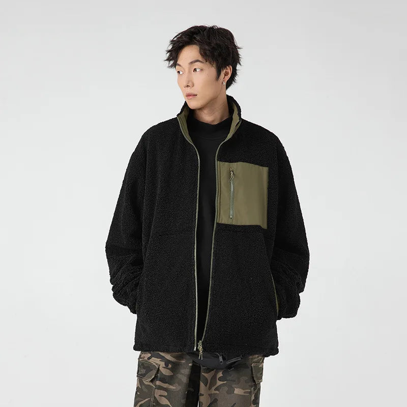 Unisex wool stand-up collar Double-sided two wear Thermal Jacket