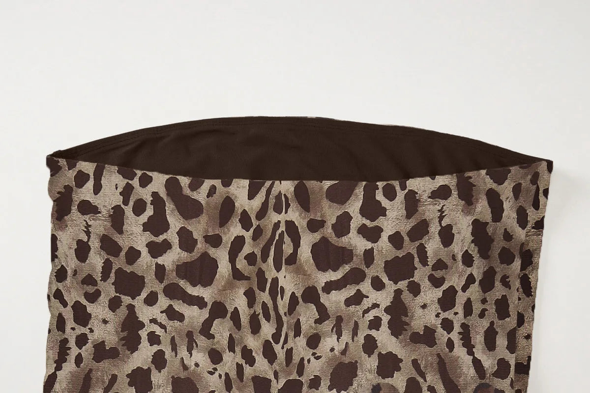Women's Vintage Leopard Print Straps Long Slip Backless Dress