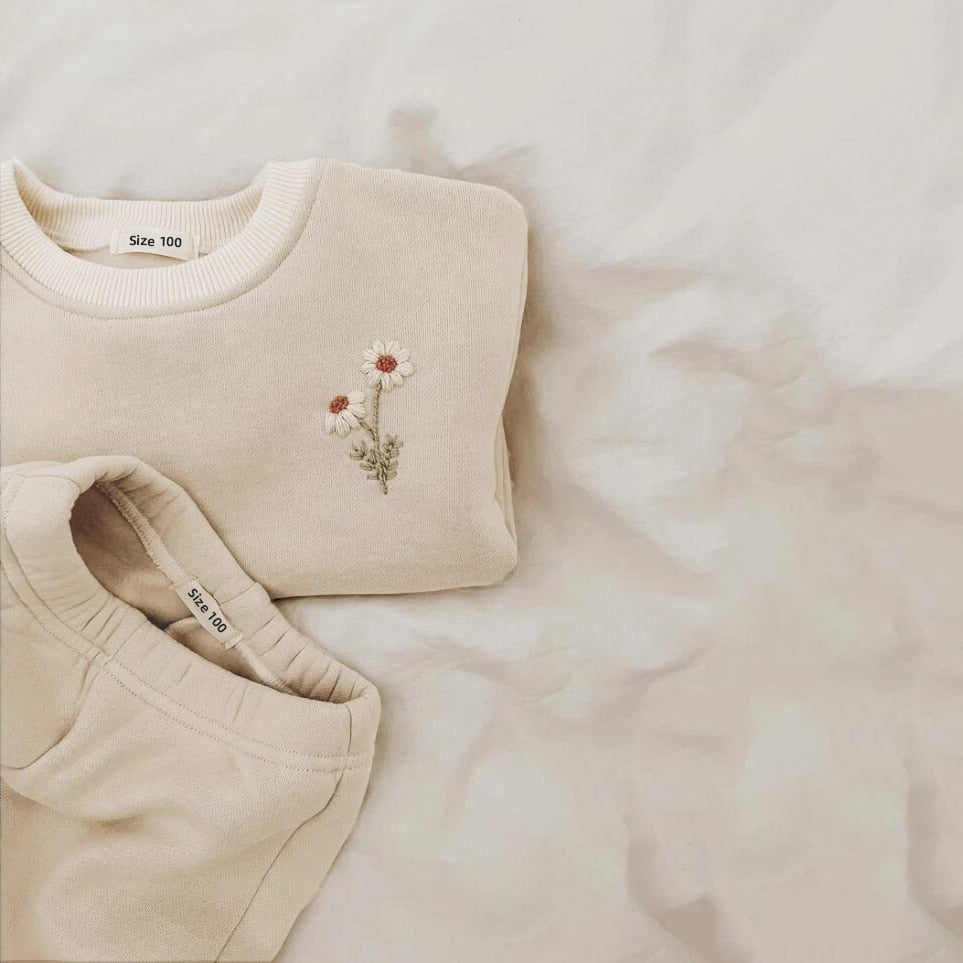 Children's 2Pcs Embroidery Thicken Fleece Warm Sweatshirt and Pants Set Outfit