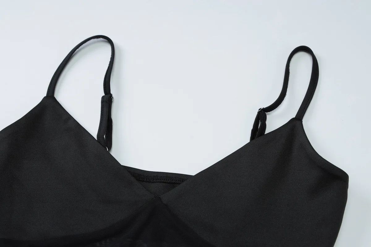 Women's  Mesh Sheer Slip Maxi Sleeveless Cut Out V Neck Split Dress