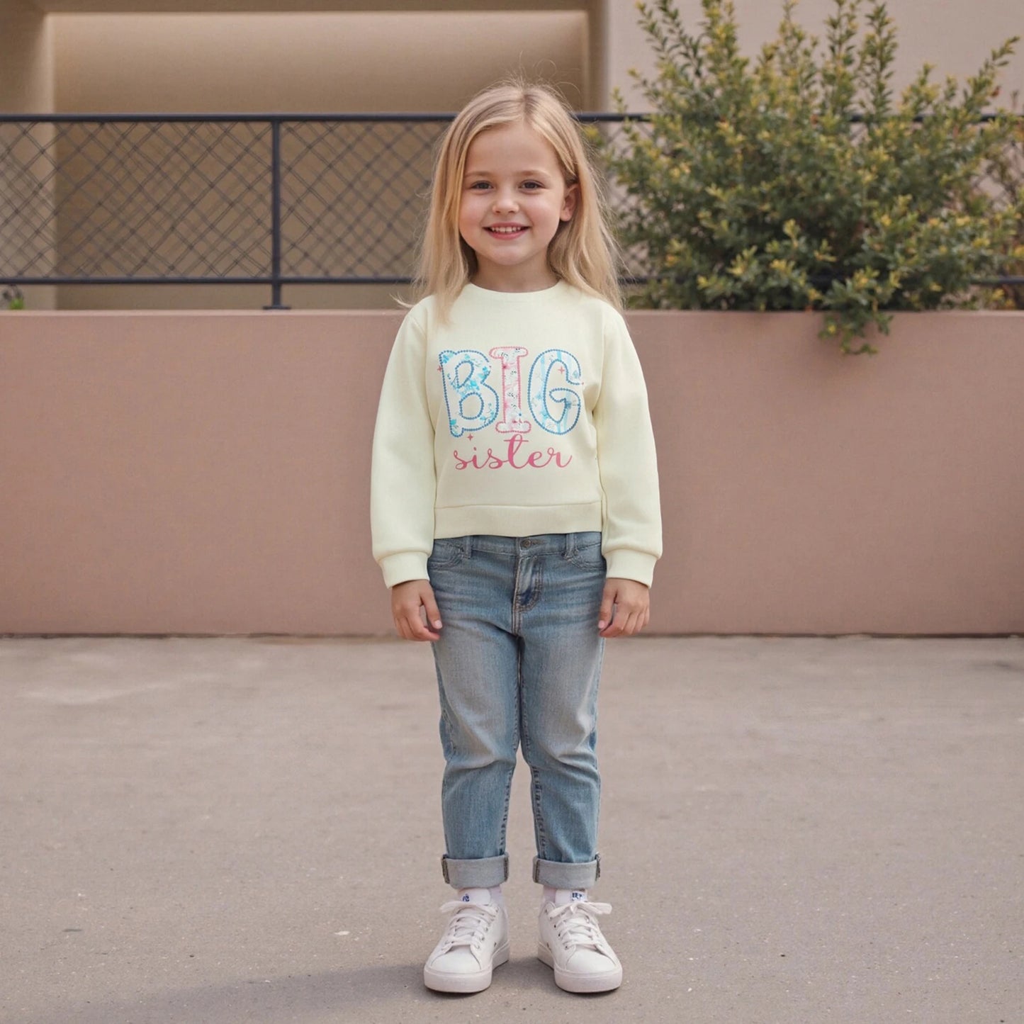 Sister Matching Outfits - Floral Letter Print Romper & Sweatshirt Set