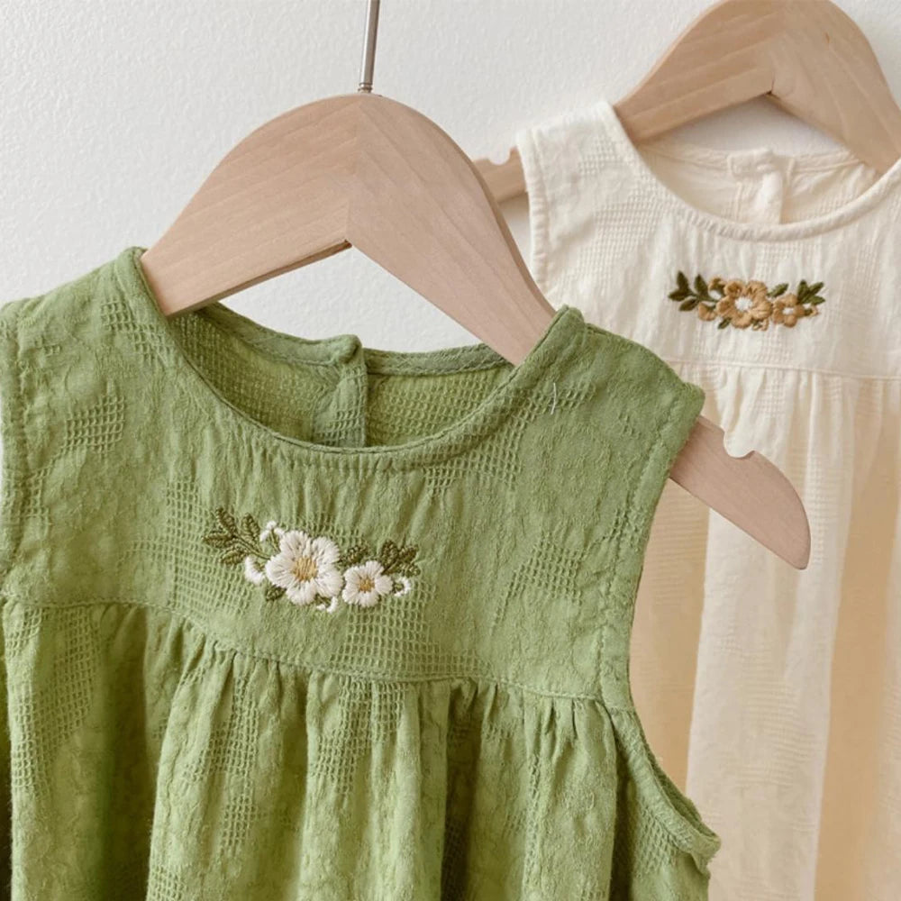 Girls' Summer Dress - Flower Embroidered Tank Top Princess Dress