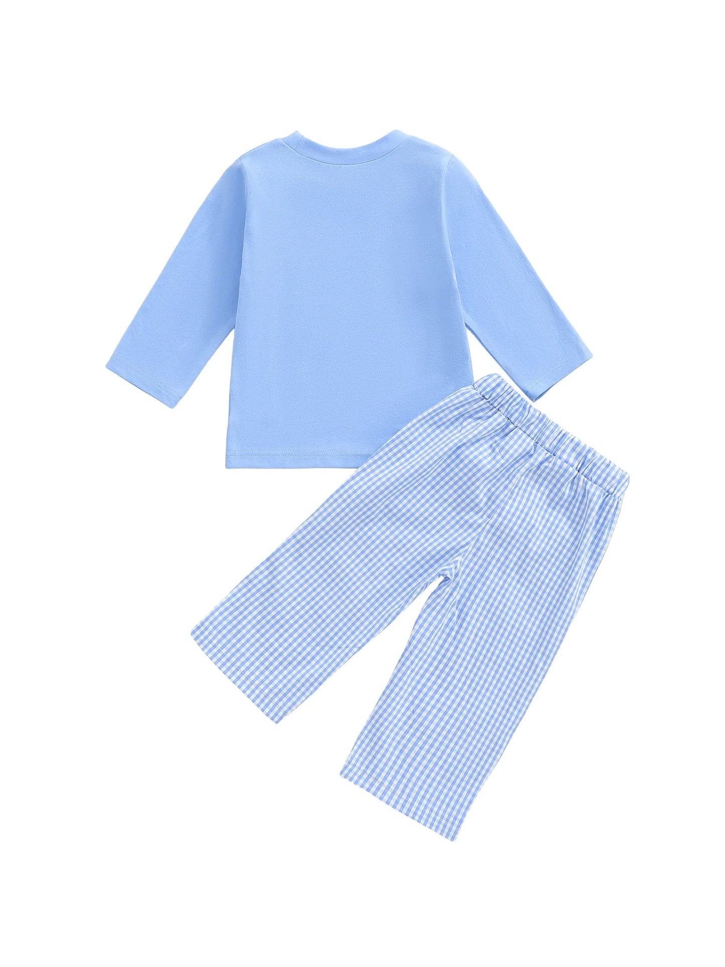 Autumn Winter Baby Boys Clothing Set - Baseball Embroidery Sweatshirt & Plaid Pants