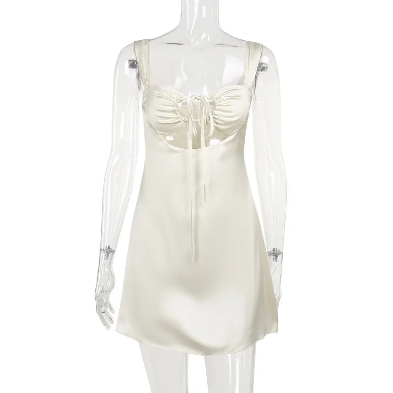 Women's Summer Tie Front Cut Out Mini Backless A-Line Backless Dress
