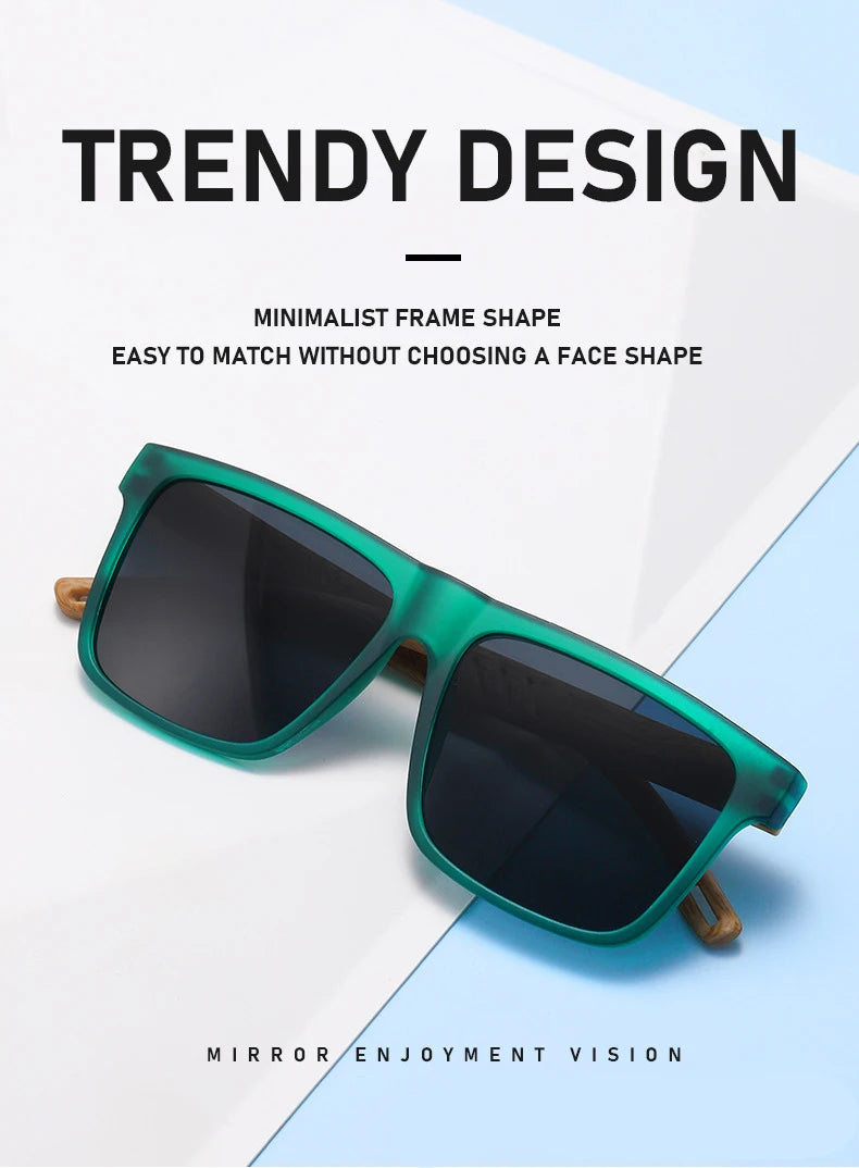 Unisex Square Sunglasses - Wood Effect UV400 Protection Driving Eyewear