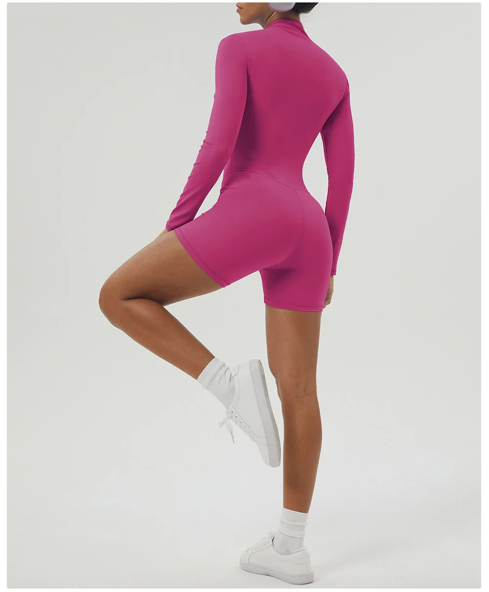 Women's Gym Yoga Running Jumpsuit One Piece Long Sleeve Sportswear Female Breathable Workout Activewear