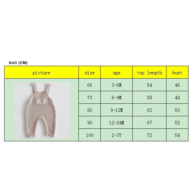 0-3Y Baby Boys Girls Overalls Jumpsuits Sleeveless Front Pocket Solid Colour Knitted Romper Outfit