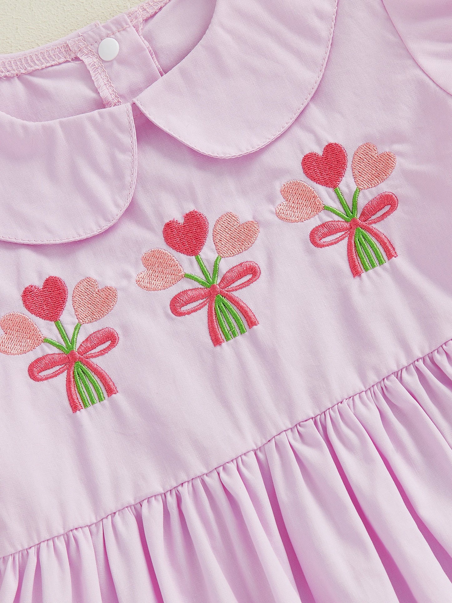 Girls Princess A-Line Dress - Floral Embroidery Doll Collar Short Sleeve