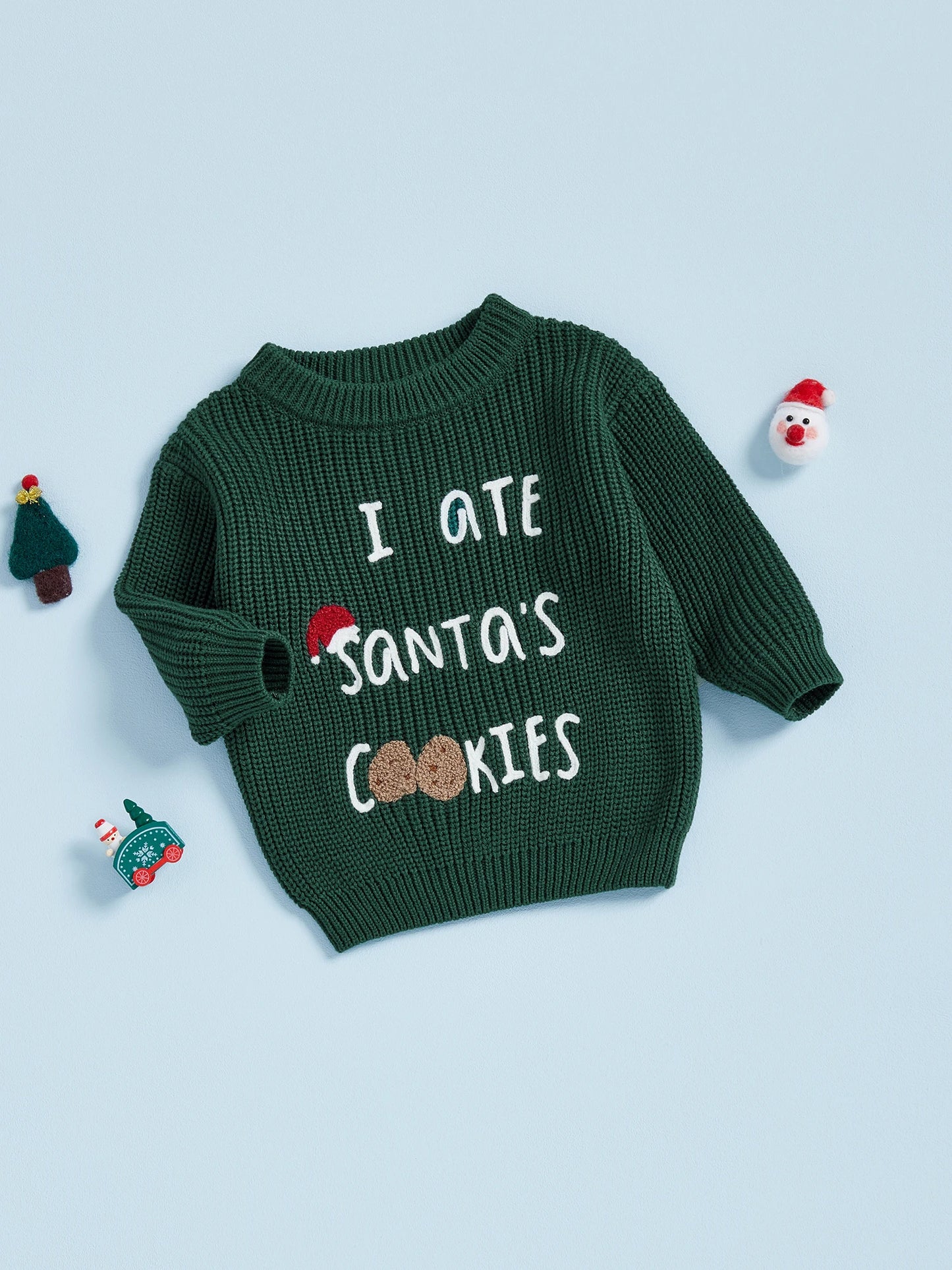 Baby Christmas Sweater - Letter Embroidery Round Neck Pullover Knitwear