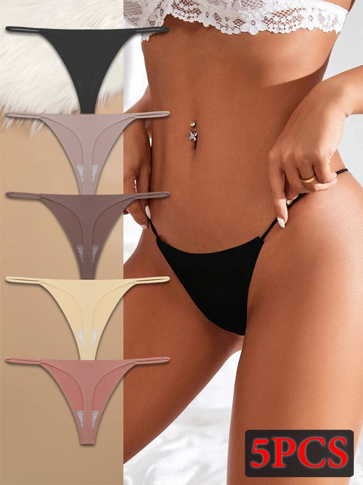 5-Pack Ice Silk Seamless Thongs - Low Waist G-String Underwear
